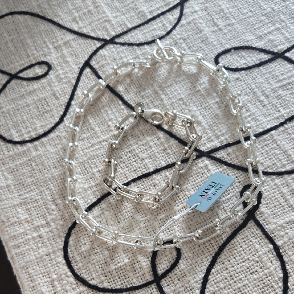 NWT Bronze Over Silver Made In ITALY SET :Bracelet & Necklace.